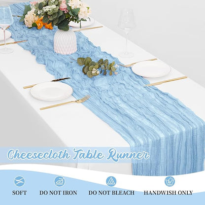 8 Pack Baby Blue Cheesecloth Table Runners 20x120 Inch Gauze Table Runner 10FT - Image 6