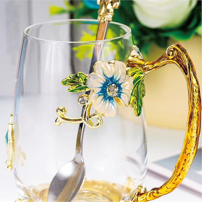 Flower Tea Cup, Butterfly Daisy Glass Fancy Coffee Mug - Image 4
