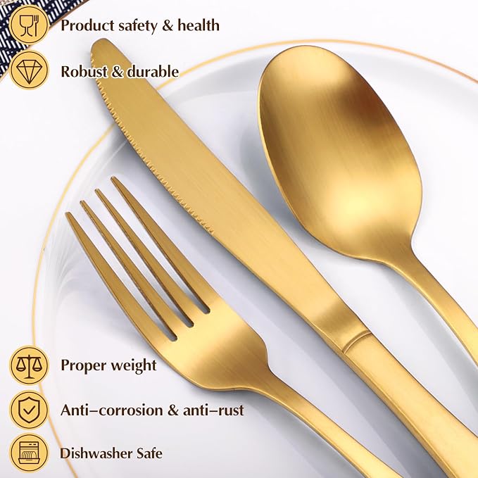 Gold Matte Silverware Set Service - Image 3
