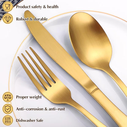 Gold Matte Silverware Set Service - Image 3