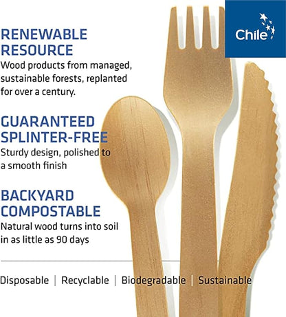 Disposable Wooden Cutlery Set - 100% Home Compostable - 200 Mix (80 Forks, 80 Spoons and 40 Knives) 6.5", Bamboo Utensils Alternative, Eco-Friendly, Organic, Sustainable and Carbon Neutral Certified