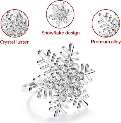 ZeeDix Christmas Silver Snowflake Napkin Rings Set of 6, Napkins Ring for Dinning Table - Rustic Dinner Tables Decoration for Wedding Receptions Christmas Thanksgiving Holiday Party Dinner Parties