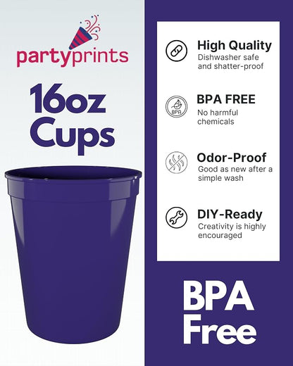 PartyPrints 10 Pack 16 oz Purple Reusable Blank Plastic Cups, Stadium Cups Bulk - Image 2