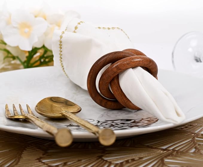 ALPHA Living HOME Set of 12 Decorative Wooden Napkin Rings - Image 6