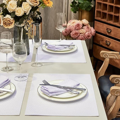 Place Mats Set of 8 – Rectangle Rectangular Waterproof Fabric Polyester Cloth Washable Wipeable Heat Resistant Placemats for Kitchen Dining Dinner Table Indoor 13 x 19 Inch White