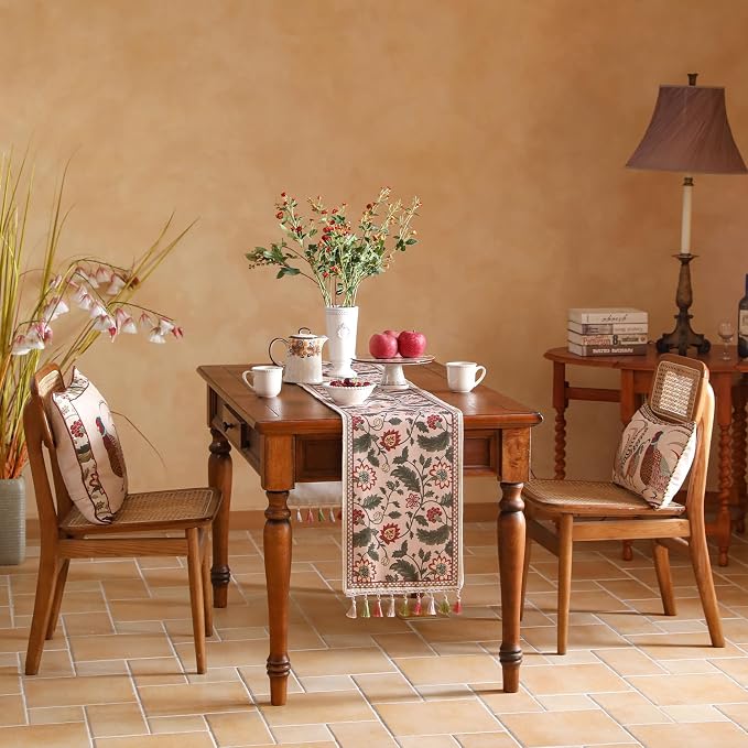 Designer Vintage Linen Table Runner, Floral Leave Pattern, Dining Table - Image 4