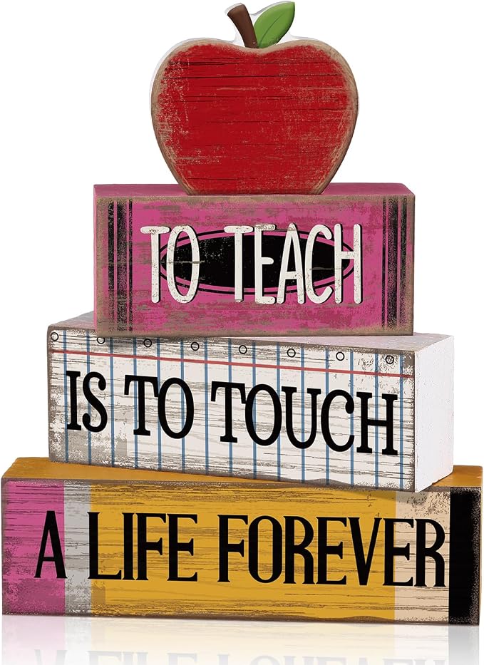 Moucuny 4 Pcs Back to School Table Decorations Retro Red Wooden Apple Decor by Moucuny