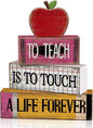 Moucuny 4 Pcs Back to School Table Decorations Retro Red Wooden Apple Decor by Moucuny