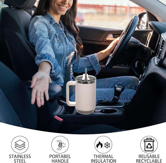 40 oz Tumbler with Handle, Tumbler with Lid and Straw, Double Wall Insulated - Image 6