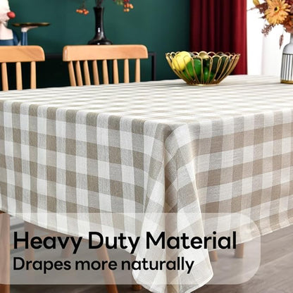 Gingham Table Cloth for Rectangle Tables Beige Checkered Plaid Tablecloth Heavy Duty Cotton Blend Washable & Wrinkle Table Cover for Outdoor Kitchen Dining Picnic Camping (60x102 Inch)
