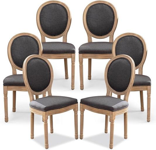 SoarFlash French Dining Chairs Set of 6, Vantage Dining Chair with Round Back, Farmhouse Country Dining Chair for Kitchen,Bedroom,Deep Grey