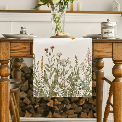 Artoid Mode Antique Herbs and Wild Flowers Summer Table Runner, Spring Fall - Image 2