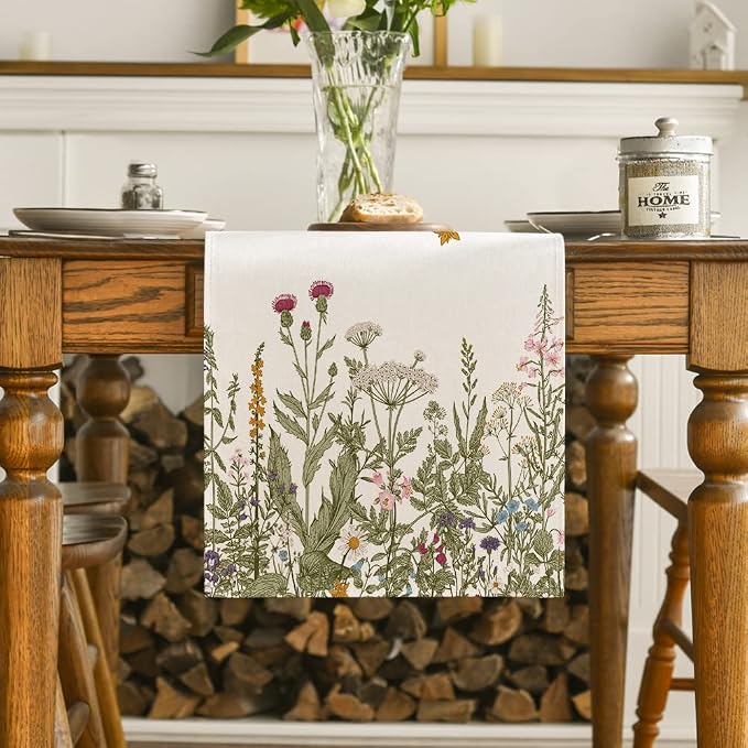 Artoid Mode Antique Herbs and Wild Flowers Summer Table Runner, Spring Fall - Image 2