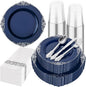 175pcs Blue and Silver Plastic Plates by Hioasis