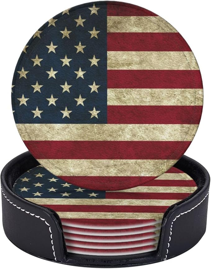 Vintage American Flag Leather Coasters Set of 6 - Image 2