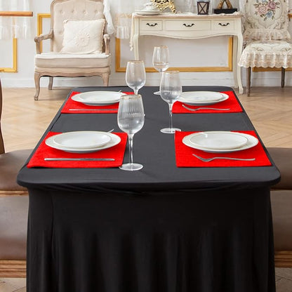 Linen Fabric Placemats Set of 6, Machine Washable, Heat Resistant, Wrinkle Free, Thick Polyester Kitchen Place Mats for Dining Table (Red)