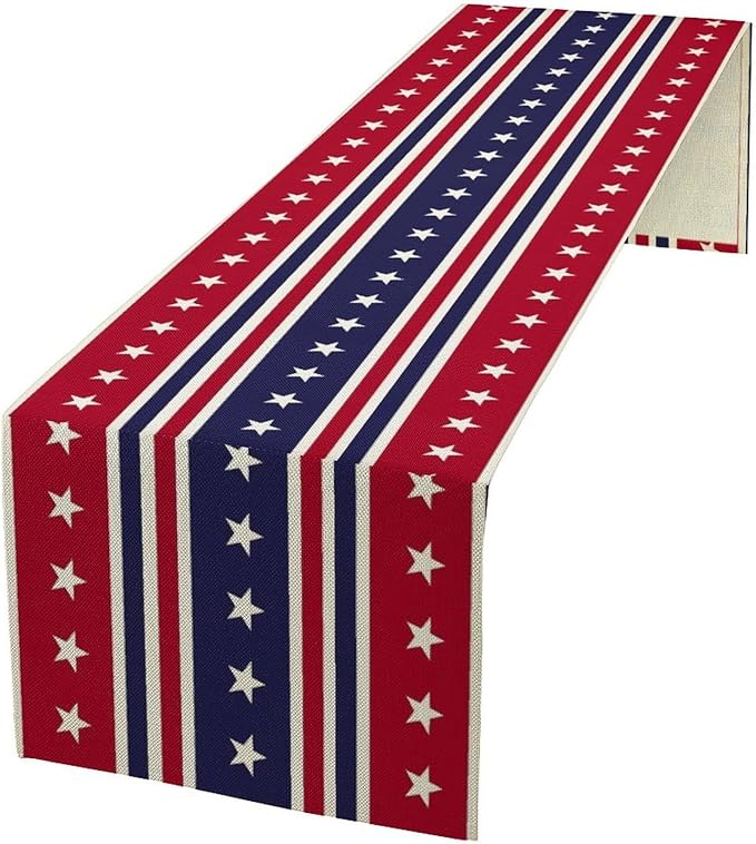 4th of July Table Runner, USA Flag Stars Stripes American Independence Day Red by JanJCurt