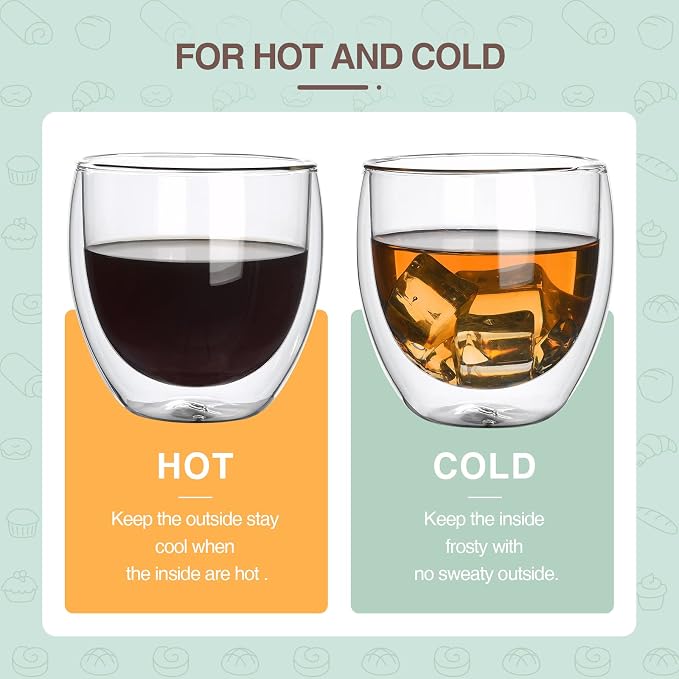 2pcs 8.5OZ/250ml Coffee Glasses Clear Insulated Coffee Mug, Glass Coffee Mug - Image 4