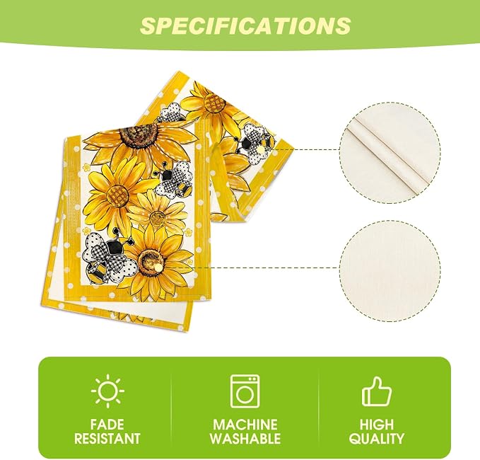 Artoid Mode Sunflower Bee Flower Polka Dot Summer Table Runner, Seasonal - Image 5