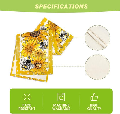 Artoid Mode Sunflower Bee Flower Polka Dot Summer Table Runner, Seasonal - Image 5