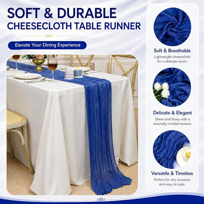 12 Pack Royal Blue Cheesecloth Table Runner 17x108 Inch Boho Rustic Semi Sheer - Image 4