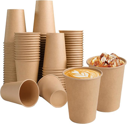 BYSNOW 100 Pack 12 oz Kraft Paper Cups, Disposable Coffee Hot Water Cups | by BYSNOW