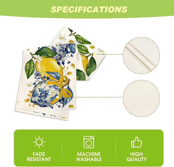 Artoid Mode Chinoiserie Lemon Bow Flowers 210 GSM Summer Table Runner, Seasonal - Image 5