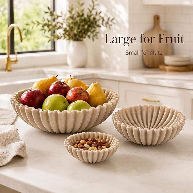 Decorative Bowl Set of 3, Fluted Resin Bowls - Image 3