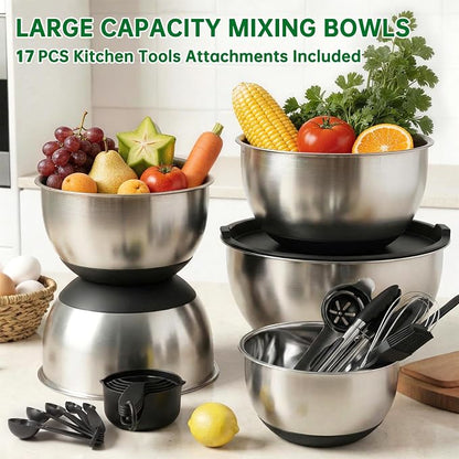 Deedro Mixing Bowls with Airtight Lids, Stainless Steel Mixing Bowls Set | 22 - Image 3