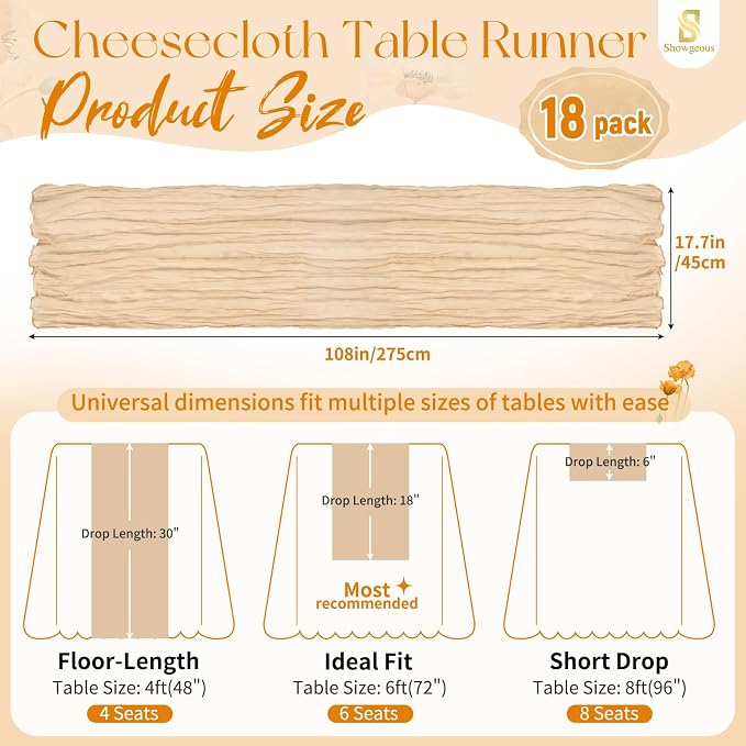 Showgeous 18 Pack Nude Cheesecloth Table Runner, 17 x 108 Inches | Boho - Image 2