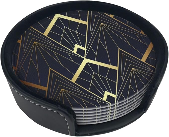 Abstract Art Deco Leather Drinks Coasters - Image 2