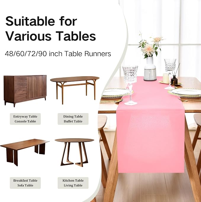 Wolkemer Farmhouse Pink Table Runner Dining Table Runners 60 Inches Long | - Image 5
