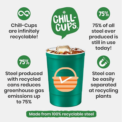 Steel Chill Cups 16 oz. Reusable Party Cups, Summer BBQ Grill, 100% recyclable - Image 5