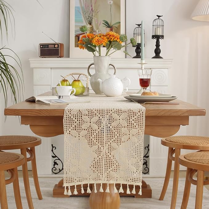 meioro Mesh Woven Table Runners, 35x86 Inch Boho Cotton Table Runner - Image 3