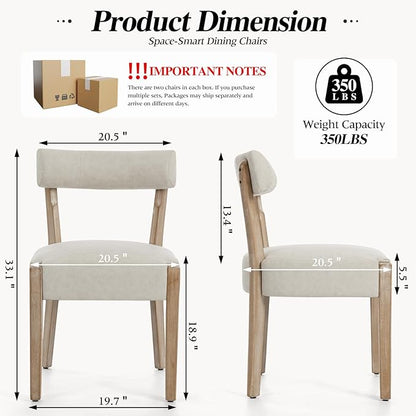 Modern Dining Chairs Set of 4 – Mid-Century Modern Faux Leather Upholstered Kitchen & Dining Room Chairs with Curved Back, Oversized Rounded Seat, Sturdy Wood Frame, Beige