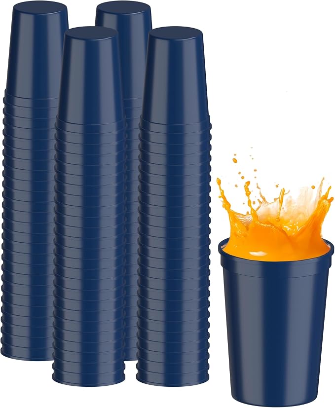 PartyPrints 100 Pack Small 10 to 12 oz Navy Blue Reusable Blank Plastic Cups by PartyPrints