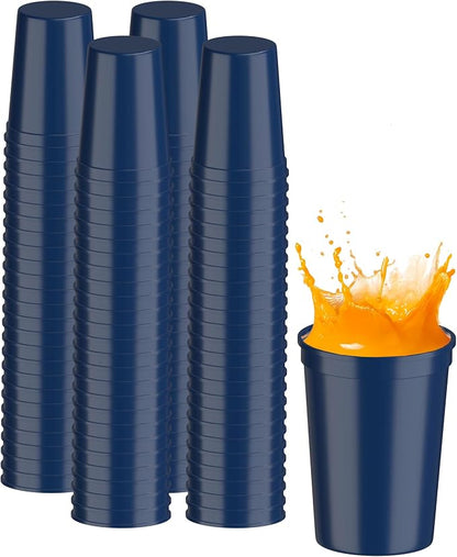PartyPrints 100 Pack Small 10 to 12 oz Navy Blue Reusable Blank Plastic Cups by PartyPrints