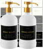 Hand and Dish Soap Dispenser for Kitchen and Bathroom, Set of 2 16 Oz Glass Bottles, Stainless Steel Pumps, Non-Slip Silicone Base, 27 Waterproof Labels (Matte White Bottle/Brushed Gold Pump)