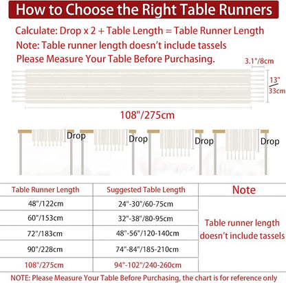 Rustic Boho Table Runner, Farmhouse Table Runners 108 Inches Long - Image 5