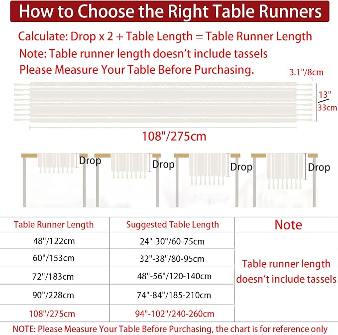 Rustic Boho Table Runner, Farmhouse Table Runners 108 Inches Long - Image 5