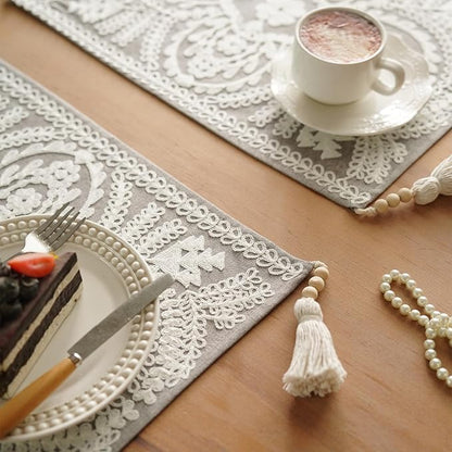 Embroidered Placemat Boho Farmhouse Place Mats, 8 Tassel Pendants, Layered - Image 5