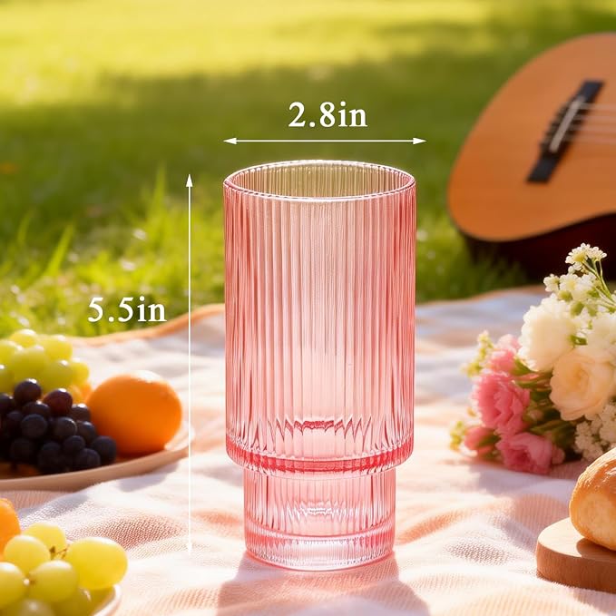 12 oz Ribbed Drinking Glasses Set of 12, Highball Glass Cups Ridged Glass - Image 6