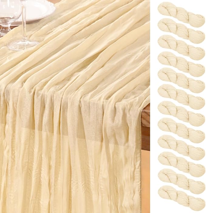 DeZerlor Beige Cheesecloth Table Runners 12 Pack Summer Boho Runners | by DeZerlor