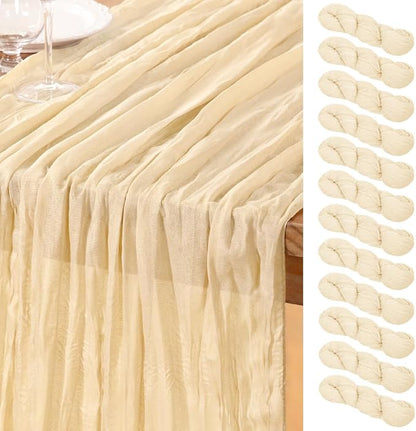 DeZerlor Beige Cheesecloth Table Runners 12 Pack Summer Boho Runners | by DeZerlor