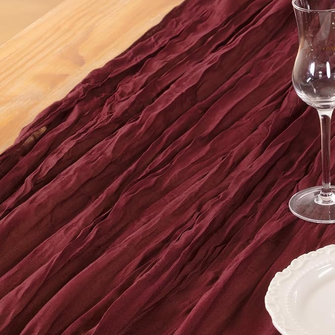 DeZerlor Burgundy Cheesecloth Table Runners 10 Pack Christmas Runners | - Image 6