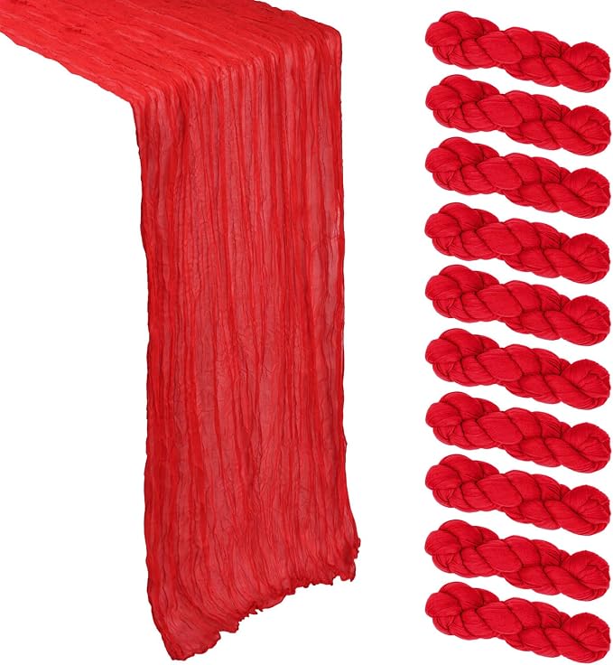 10 Pack 17 x 108 Inch Red Table Runner Cheesecloth | Gauze Cheese Cloth by Heneger