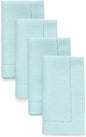 Solino Home Aqua Blue Linen Napkins Set of 4-100% Pure Linen Hemstitch Dinner Napkins 20 x 20 Inch for Winter, Spring, Easter - Classic Hemstitch