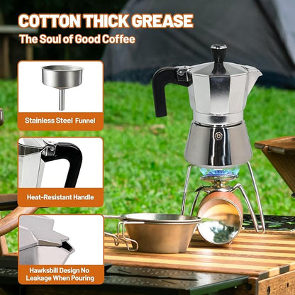 6 Cup Aluminum and Stainless Steel Moka Pot Espresso Stovetop Coffee | Maker - Image 5