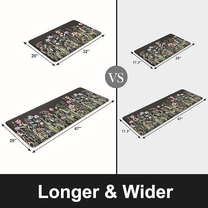 KIMODE Anti Fatigue Kitchen Mats for Floor 2 Piece, Cushioned Farmhouse Kitchen Rugs, Non Slip Kitchen Floor Mats, Comfort Foam Standing Desk Mats for Laundry Office Sink Black 20"x47"+20"x32"