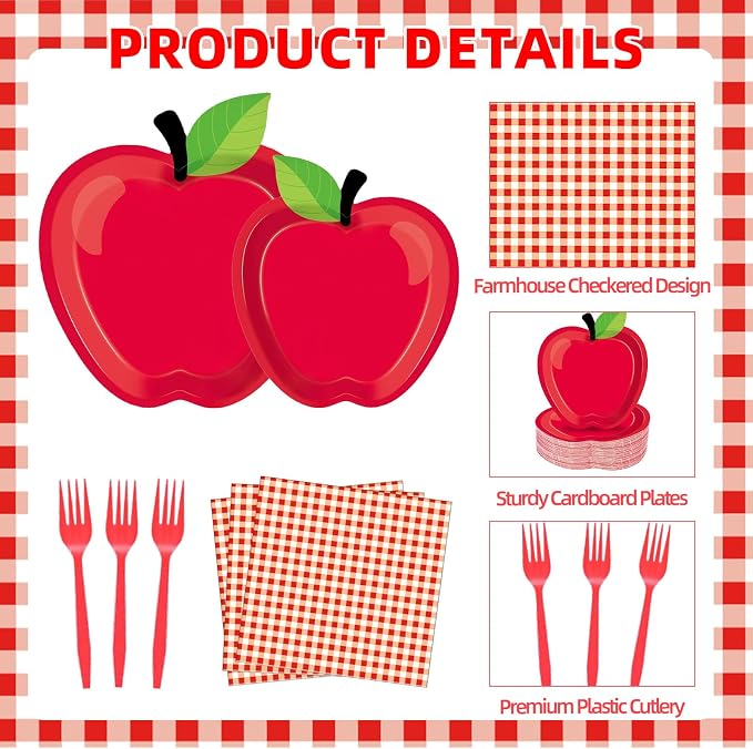 100 Pcs Apple Party Supplies Set, Serves 25 – Disposable Apple-Shaped Paper - Image 3